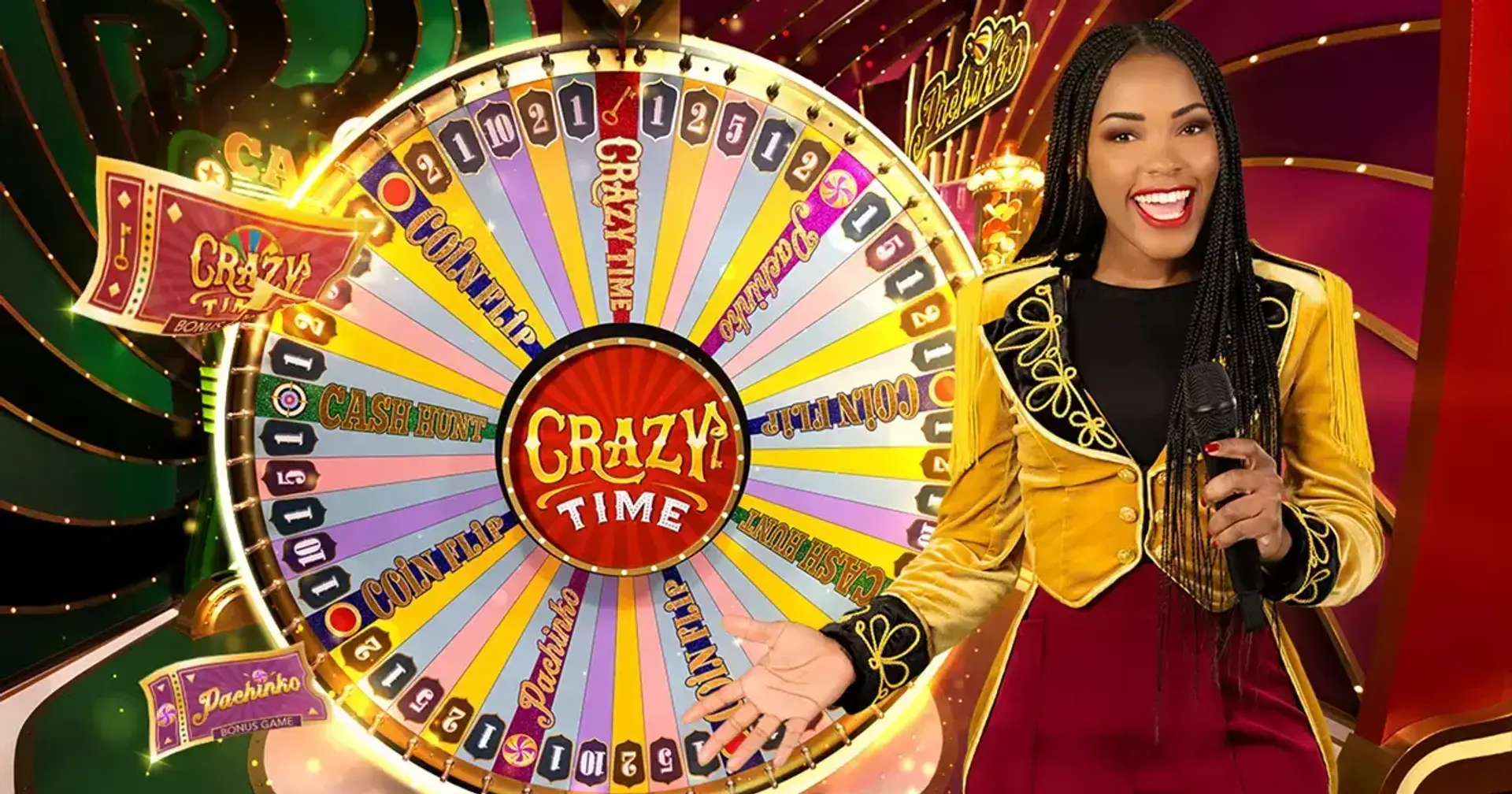 Crazy Time live casino game wheel with host